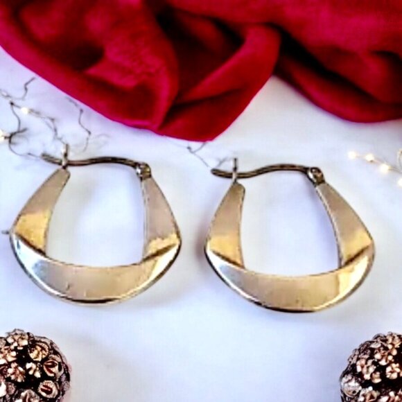 Sterling Silver Lever-Back Earrings Hoop Unique Contemporary Shape - Picture 1 of 12